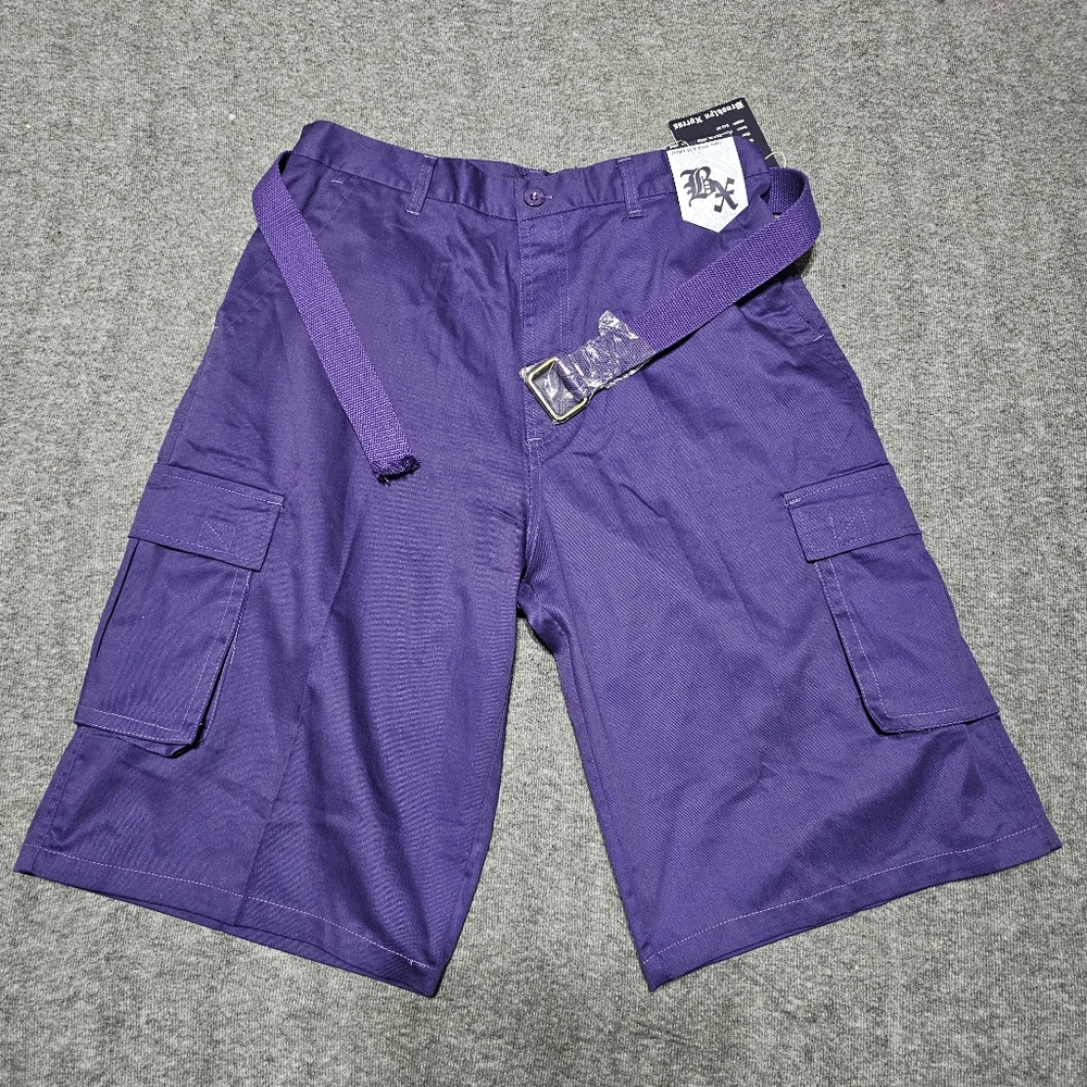 NWT Brooklyn Xpress Purple Cargo Shorts with Belt Size 34